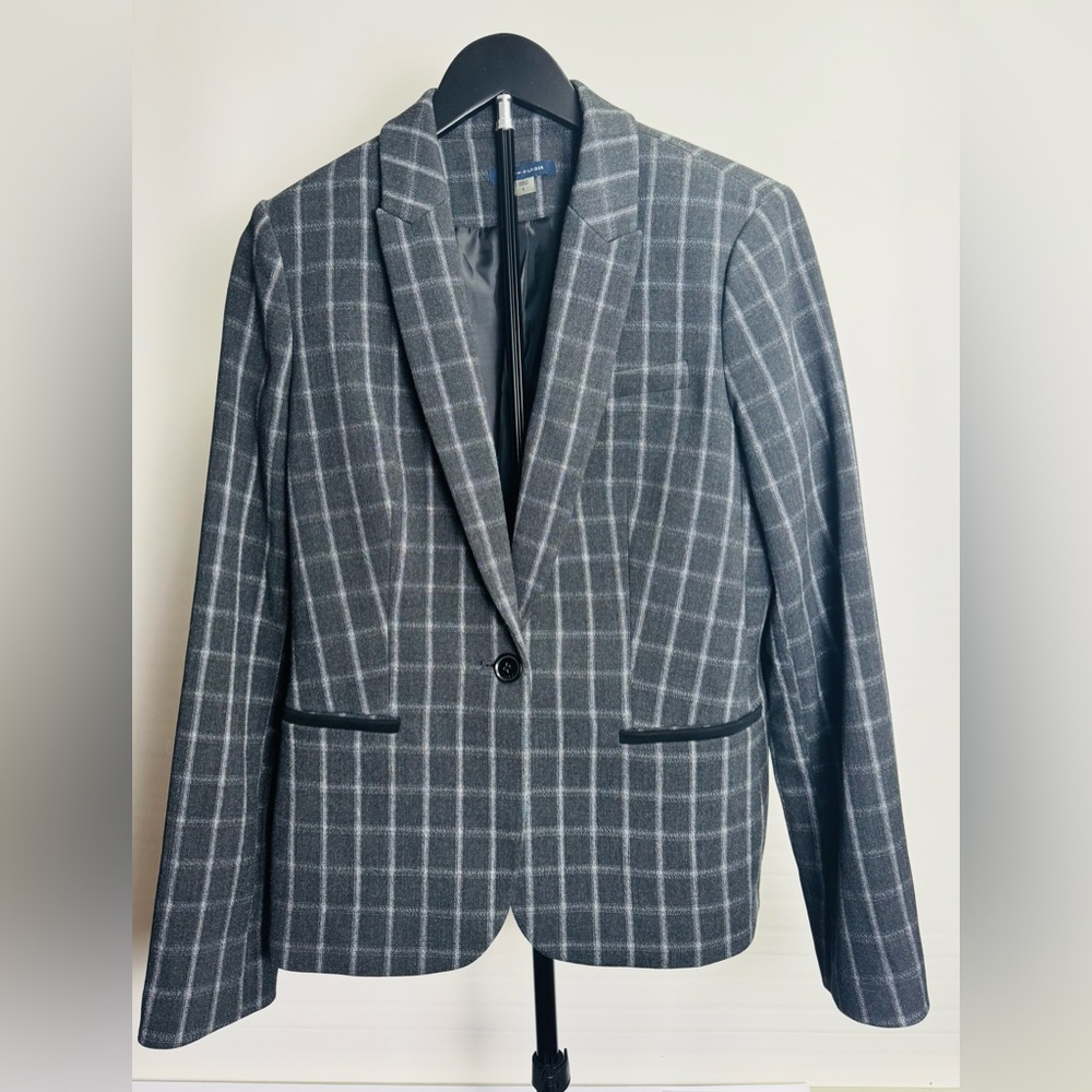 Tommy Hilfiger Plaid Blazer Gray Windowpane Elbow Patches Size 8 - Picture 9 of 9